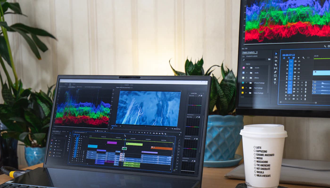 Laptops and monitors being set up and configured on an office desk